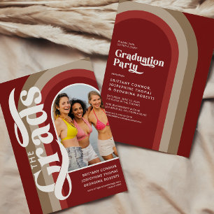Retro Arch Photo 2026 Red Joint Graduation Party Invitation