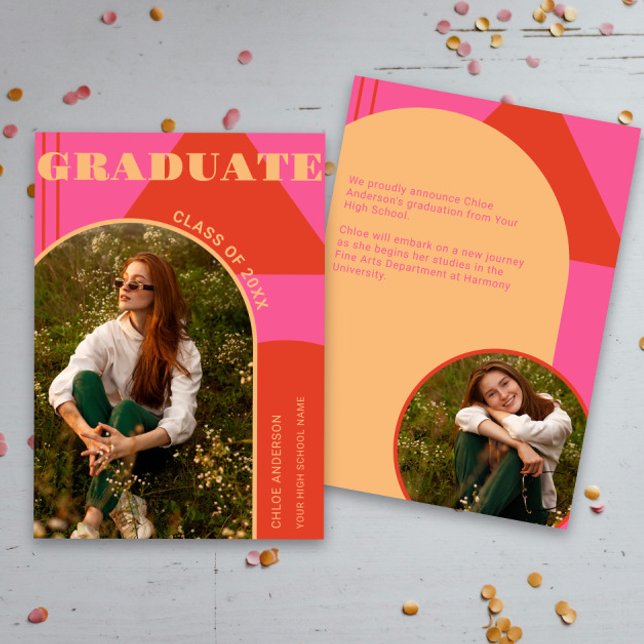 Retro Arch Pink & Orange 2 Photo Grad Announcement (Creator Uploaded)
