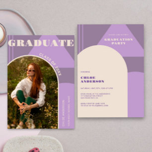 Retro Arch Purple Bold Photo Graduation Invitation