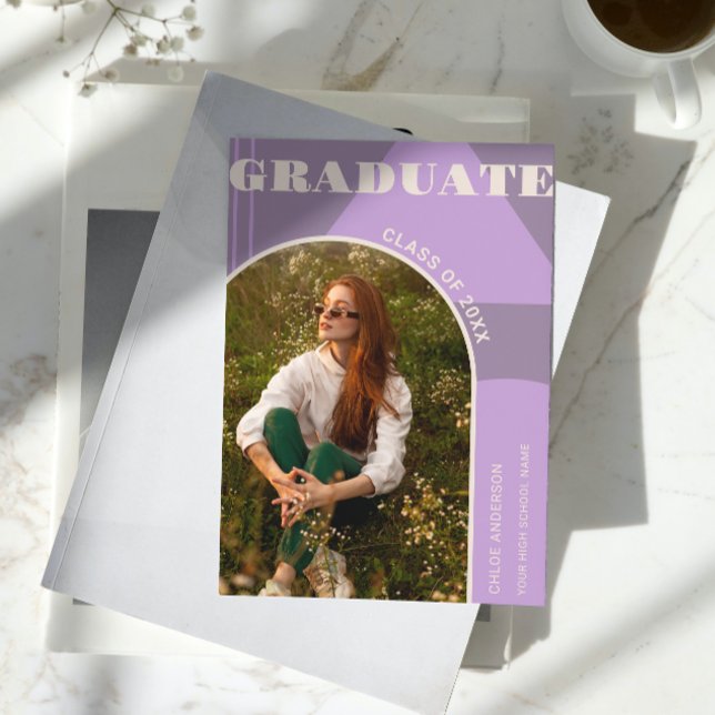 Retro Arch Purple Photo Graduation Announcement (Creator Uploaded)