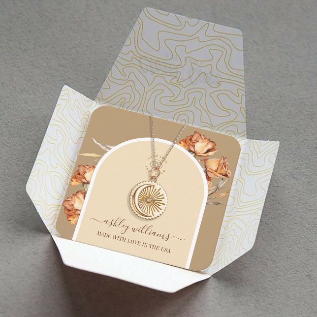 Retro Arch Script Rose Jewellery Display Square Business Card (Retro Arch Script Rose Jewelry Display Square Business Card)