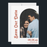 Retro Arch & Type Terracotta QR Code Photo Wedding Save The Date<br><div class="desc">Retro & Type Terracotta QR Code Photo Wedding Save the Date.</div>
