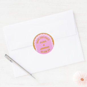 Retro Arch Wedding Date Save the Date Yellow Classic Round Sticker