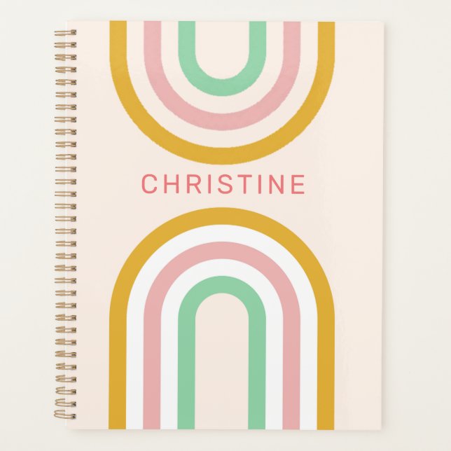 Retro Arched Stripes Pastel Pink Minimal Planner (Front)