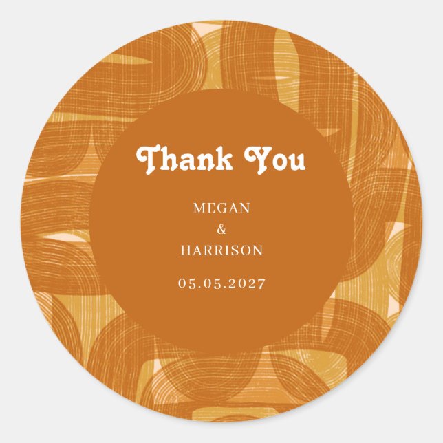 Retro Arches And Bends and Lines Yellow  Classic R Round Sticker (Front)