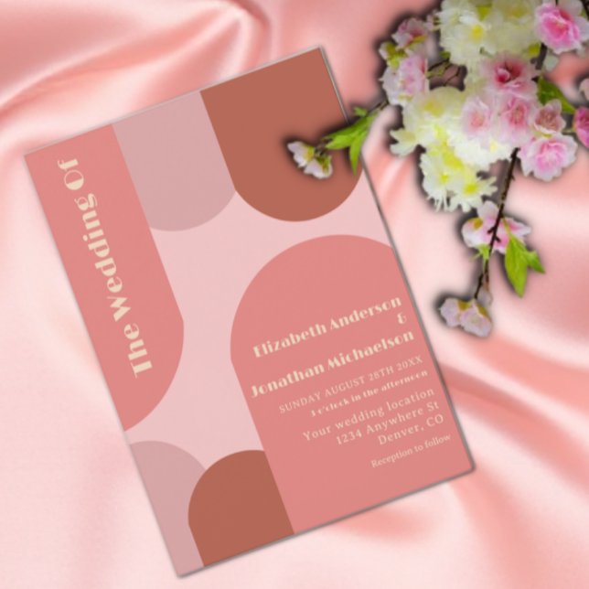 Retro Arches Coral Pink Wedding Invitation (Creator Uploaded)