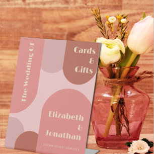 Retro Arches Coral Pink Wedding Pedestal Sign