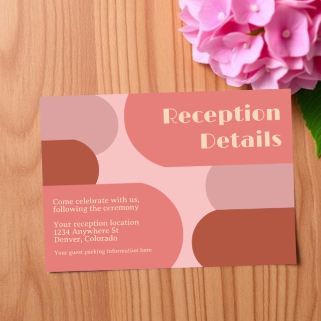 Retro Arches Coral Pink Wedding Reception Enclosure Card (Creator Uploaded)