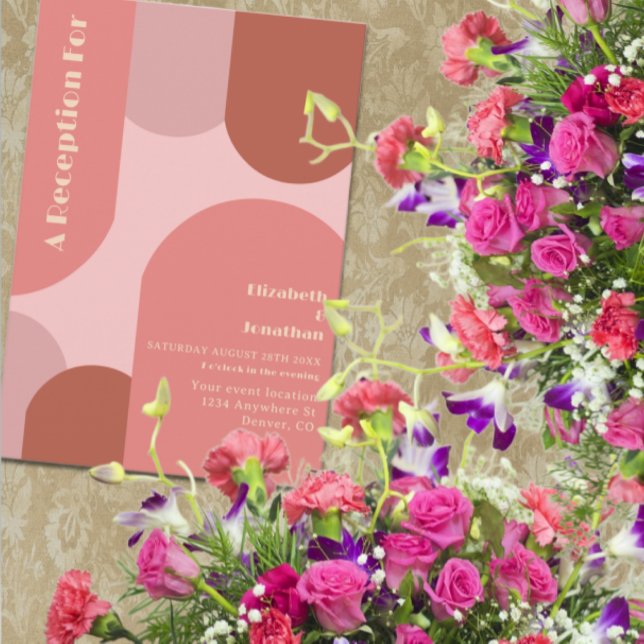 Retro Arches Coral Pink Wedding Reception Enclosure Card (Creator Uploaded)