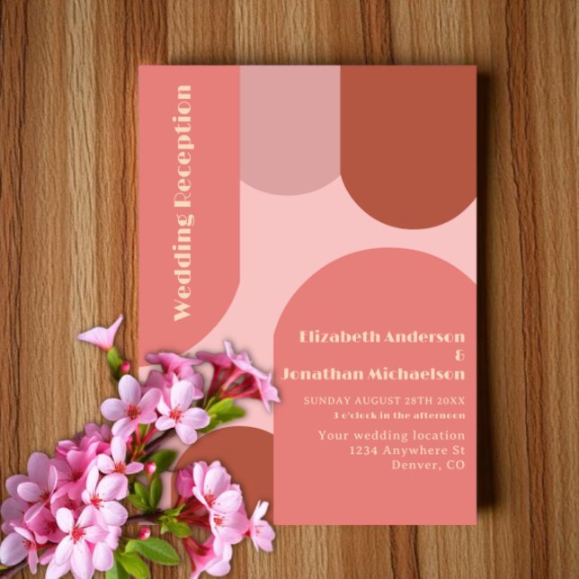 Retro Arches Coral Pink Wedding Reception Invitation (Creator Uploaded)