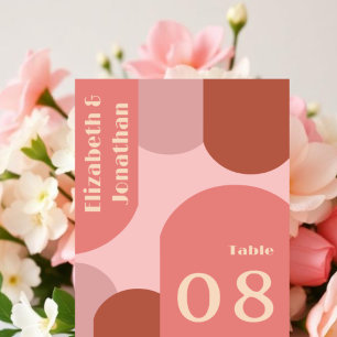 Retro Arches Coral Pink Wedding Table Number