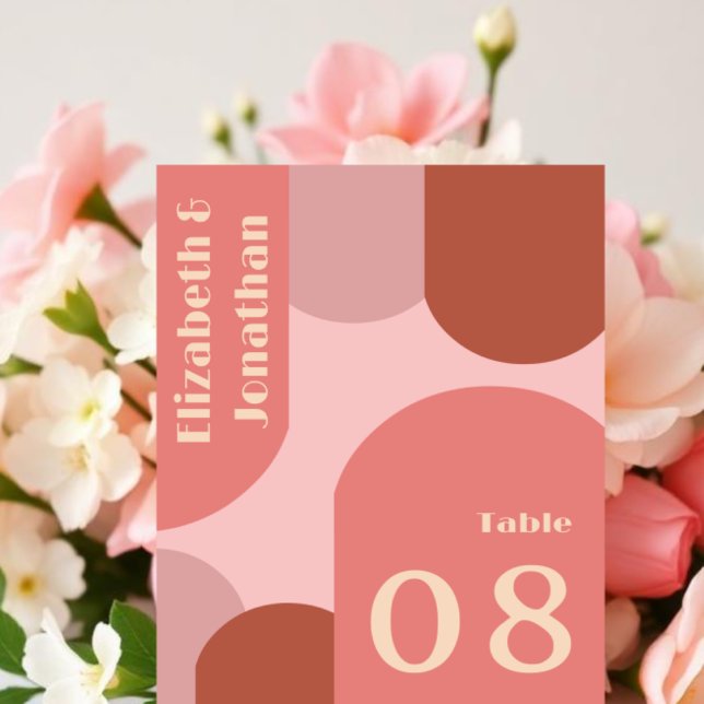 Retro Arches Coral Pink Wedding Table Number (Creator Uploaded)