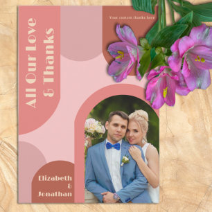 Retro Arches Coral Pink Wedding Thank You Card