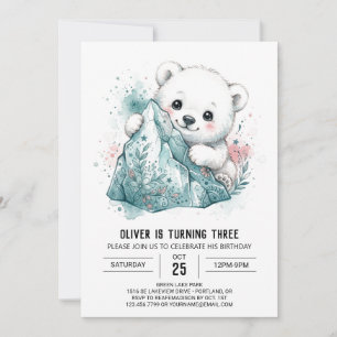 Retro Arctic Polar Bear Birthday Invitation