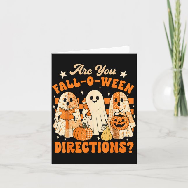 Retro Are You Fall O Ween Directions Teacher Hallo Card (Front)