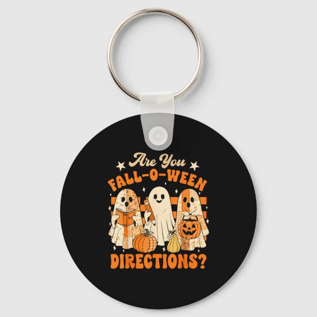 Retro Are You Fall O Ween Directions Teacher Hallo Key Ring (Front)