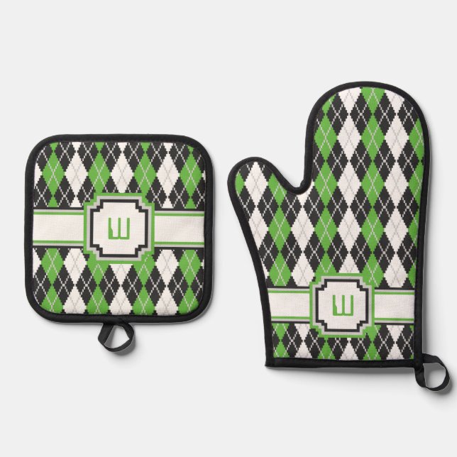 Retro Argyle Oven Mitt & Pot Holder Set (Front)