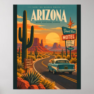 Retro Arizona Desert Road Trip Vintage Travel Post Poster