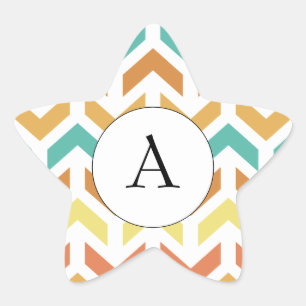 Retro Arrows Chevron Orange Teal Gold Initial Star Sticker