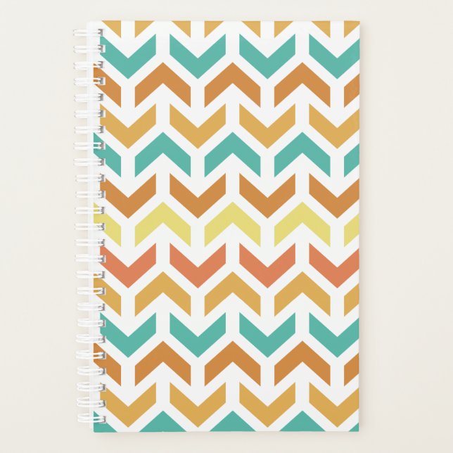 Retro Arrows Chevron Orange Teal Gold Planner (Front)