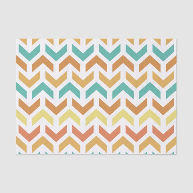 Retro Arrows Chevron Orange Teal Gold Tissue Paper (Front)