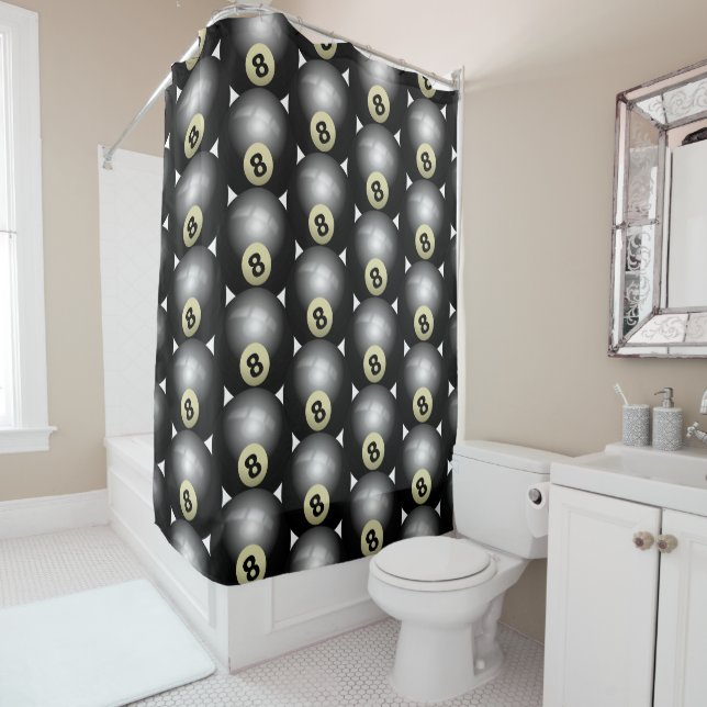 Retro Art 8 Billiard Ball Shower Curtain (In Situ)