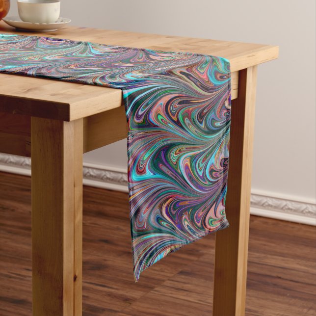 Retro art abstract colourful pretty table runner (In Situ)