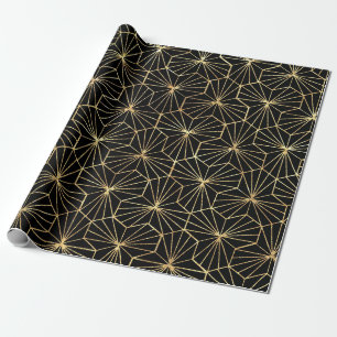 Retro Art Deco Black Gold Geometric Pattern Wrapping Paper