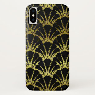 Retro Art Deco Black / Gold Shell Scale Pattern iPhone X Case