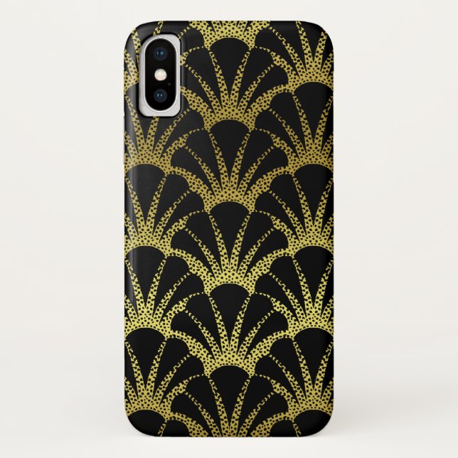 Retro Art Deco Black / Gold Shell Scale Pattern Case-Mate iPhone Case (Back)