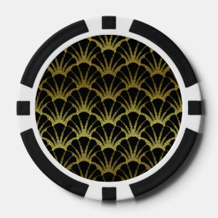 Retro Art Deco Black / Gold Shell Scale Pattern Poker Chips