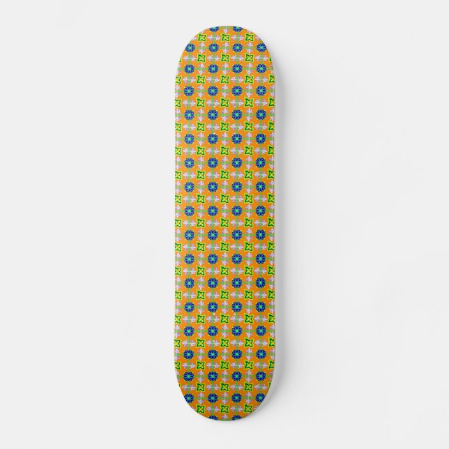 Retro - Art Deco Blumen auf Orange Skateboard (Front)