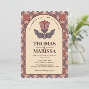 Retro Art Deco Floral Wedding Invitation QR Code