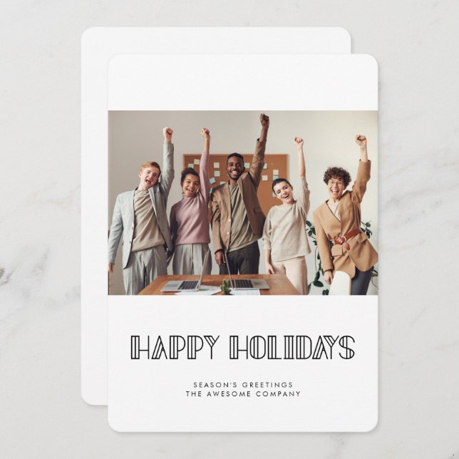 Retro art deco font Corporate business photo Holiday Card (Front/Back)