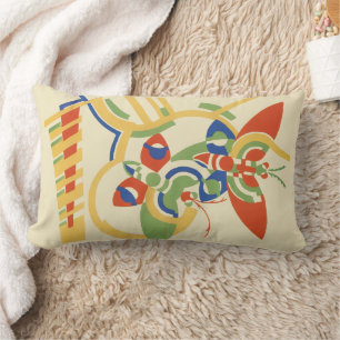 Retro Art Deco Geometric Floral Poster Art Lumbar Cushion