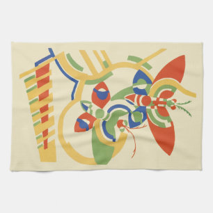 Retro Art Deco Geometric Floral Poster Art Tea Towel