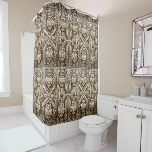 Retro Art Deco Gold Owls Shower Curtain