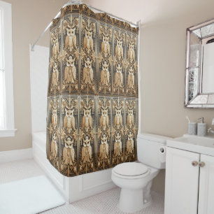 Retro Art Deco Gold Owls Shower Curtain
