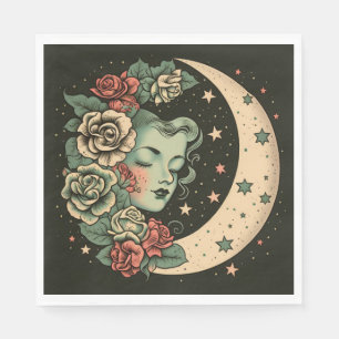 Retro Art Deco Green Crescent Moon Lady Napkin