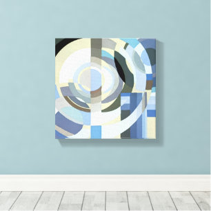 Retro Art Deco Jazz Vintage Blue Circles Pattern Canvas Print