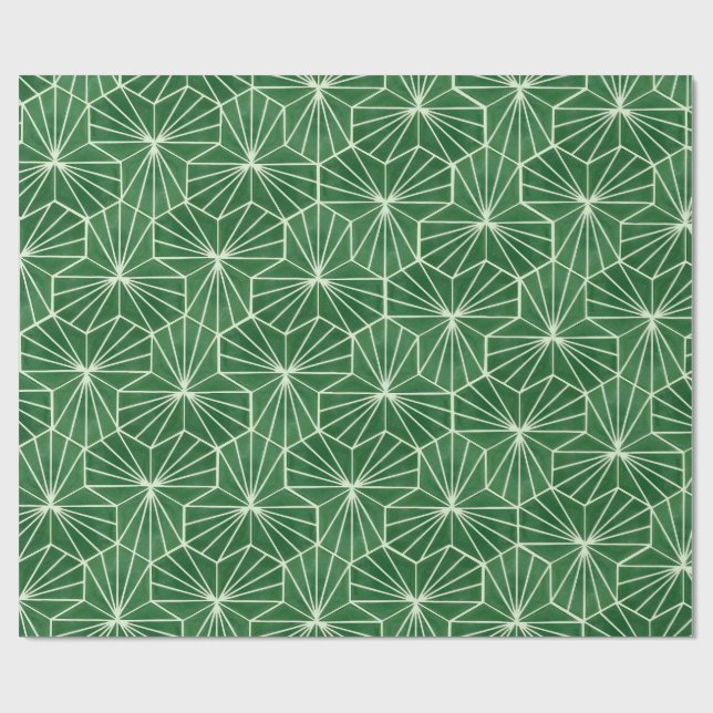 Retro Art Deco Lime Green Geometric Pattern Wrapping Paper (Flat)