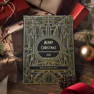 Retro Art Deco Merry Christmas Black and Gold