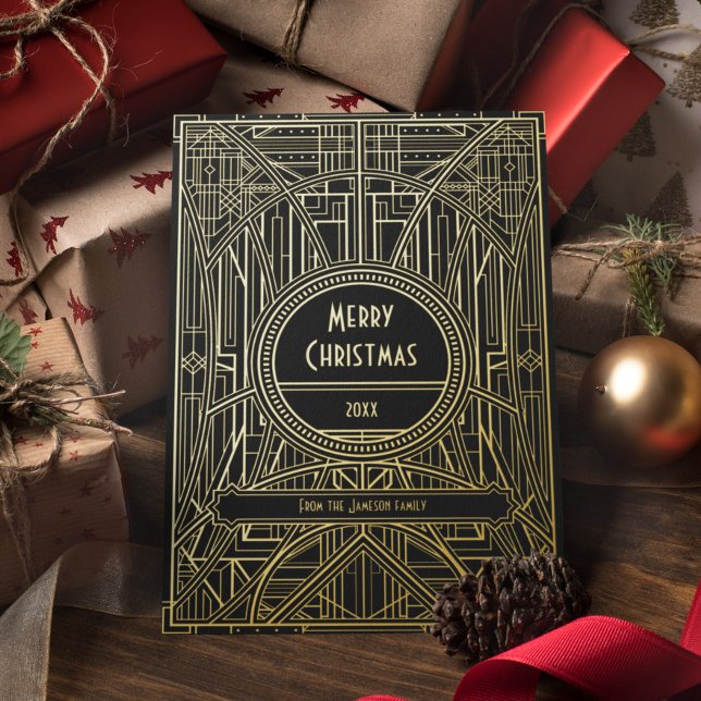Retro Art Deco Merry Christmas Black and Gold (Creator Uploaded)