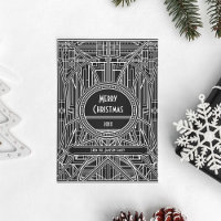 Retro art deco Merry Christmas black and white