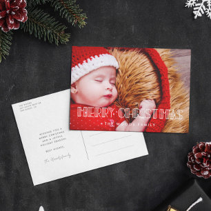 Retro art deco Merry Christmas photo Holiday Postcard