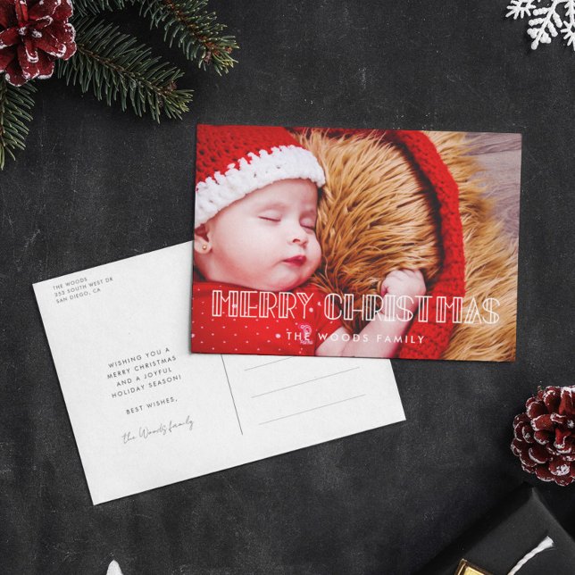 Retro art deco Merry Christmas photo Holiday Postcard (Creator Uploaded)