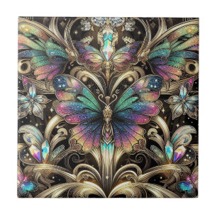 Retro Art Deco Nouveau Rainbow Butterfly Tile