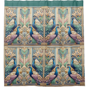 Retro Art Deco Peacocks Shower Curtain