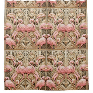 Retro Art Deco Pink Flamingos Shower Curtain
