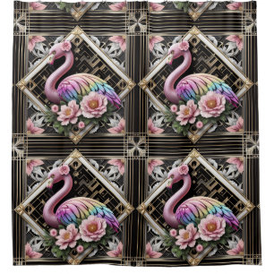 Retro Art Deco Pink Flamingos Shower Curtain